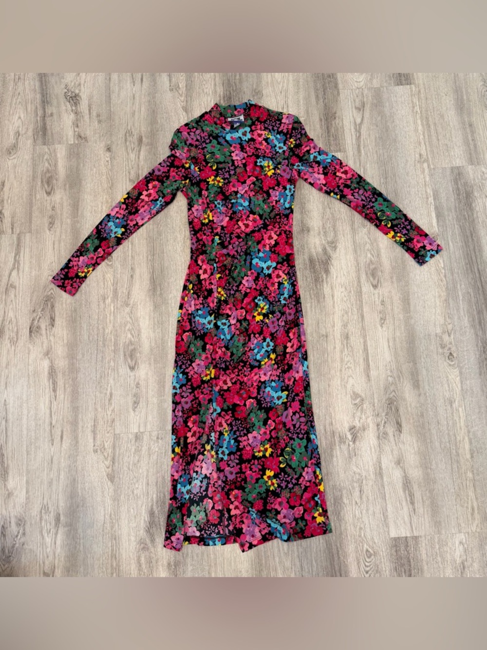 Future Collective Floral Midi Dress Long‎ Sleeve Fitted XXS